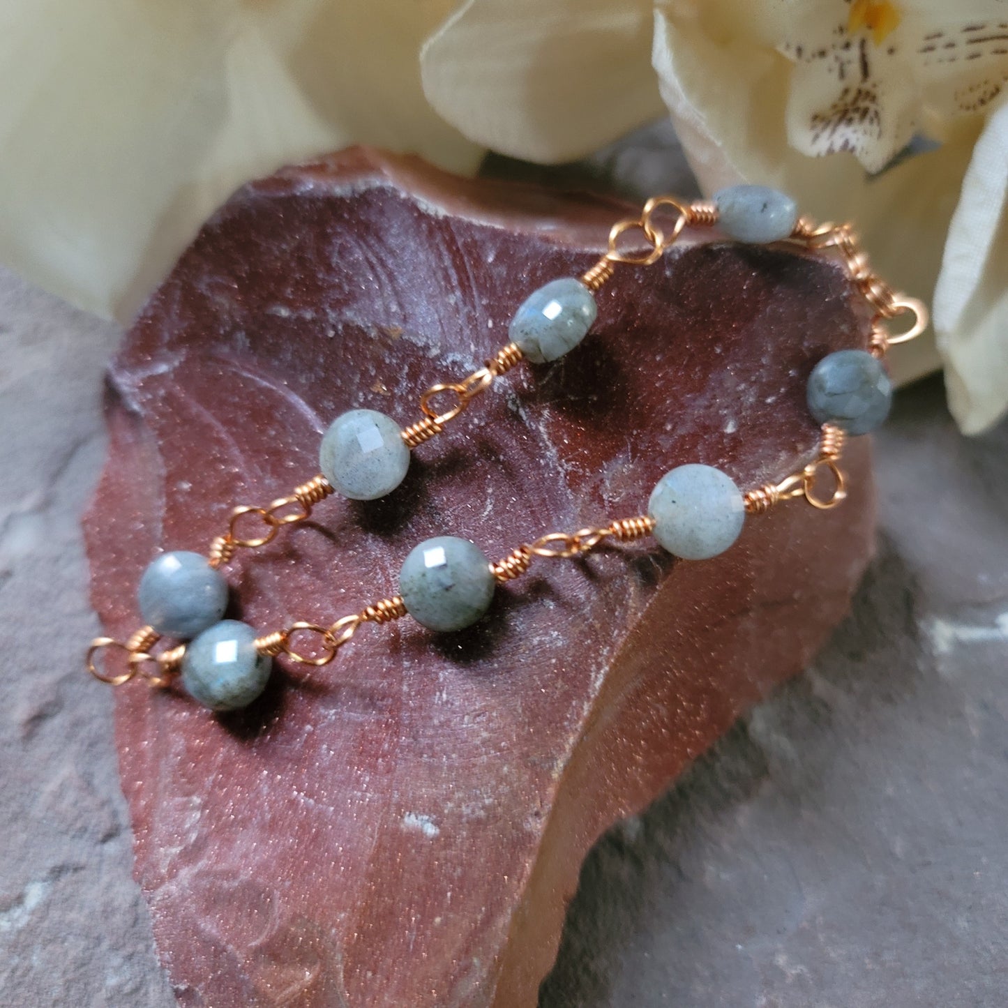 Handmade Labradorite Bronze Chain Bracelet