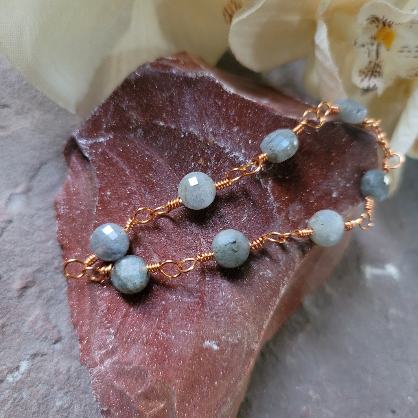 Handmade Labradorite Bronze Chain Bracelet