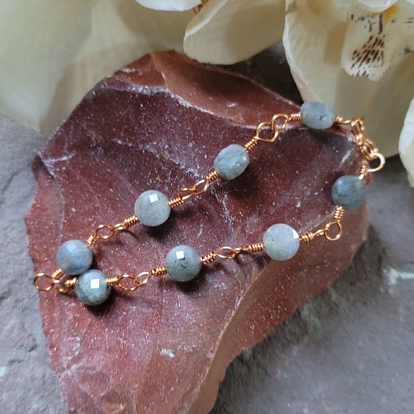 Handmade Labradorite Bronze Chain Bracelet