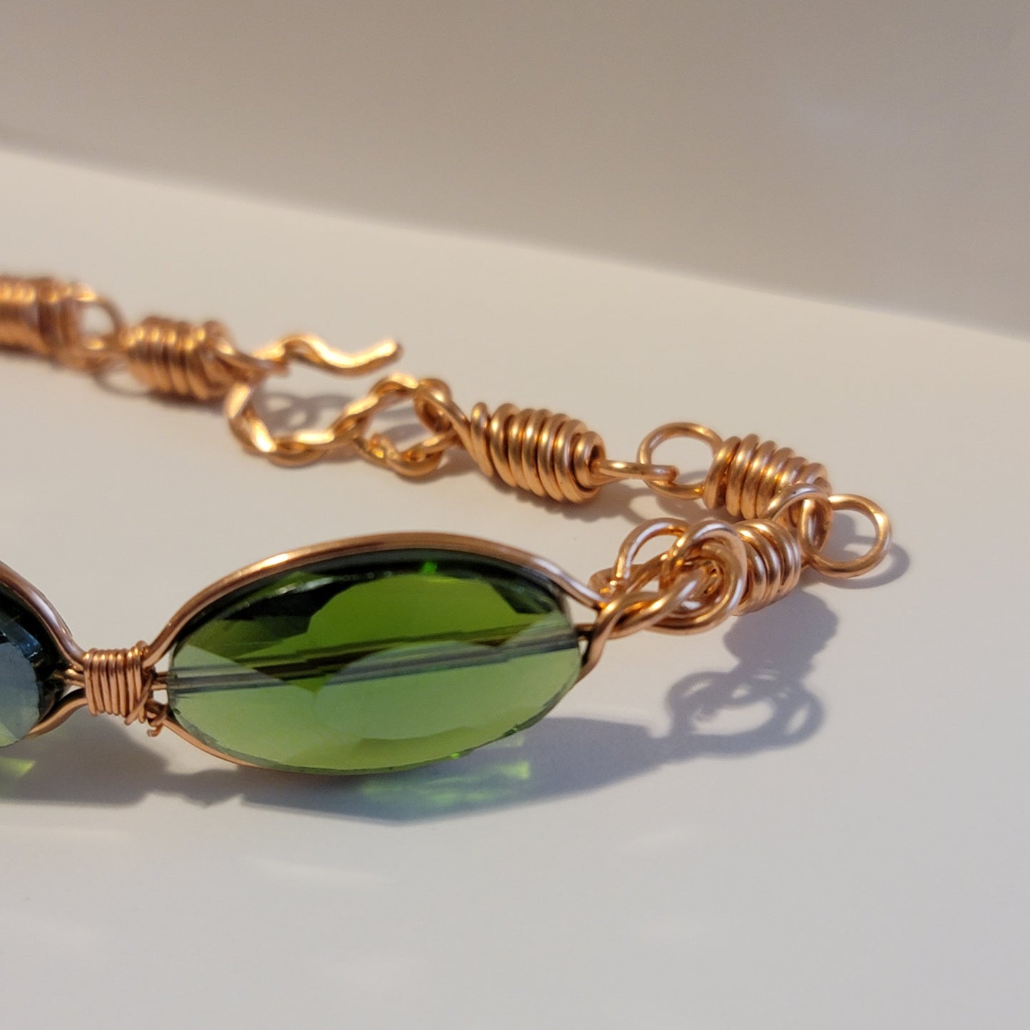 Handmade Green And Copper Wire Works Chain Bracelet