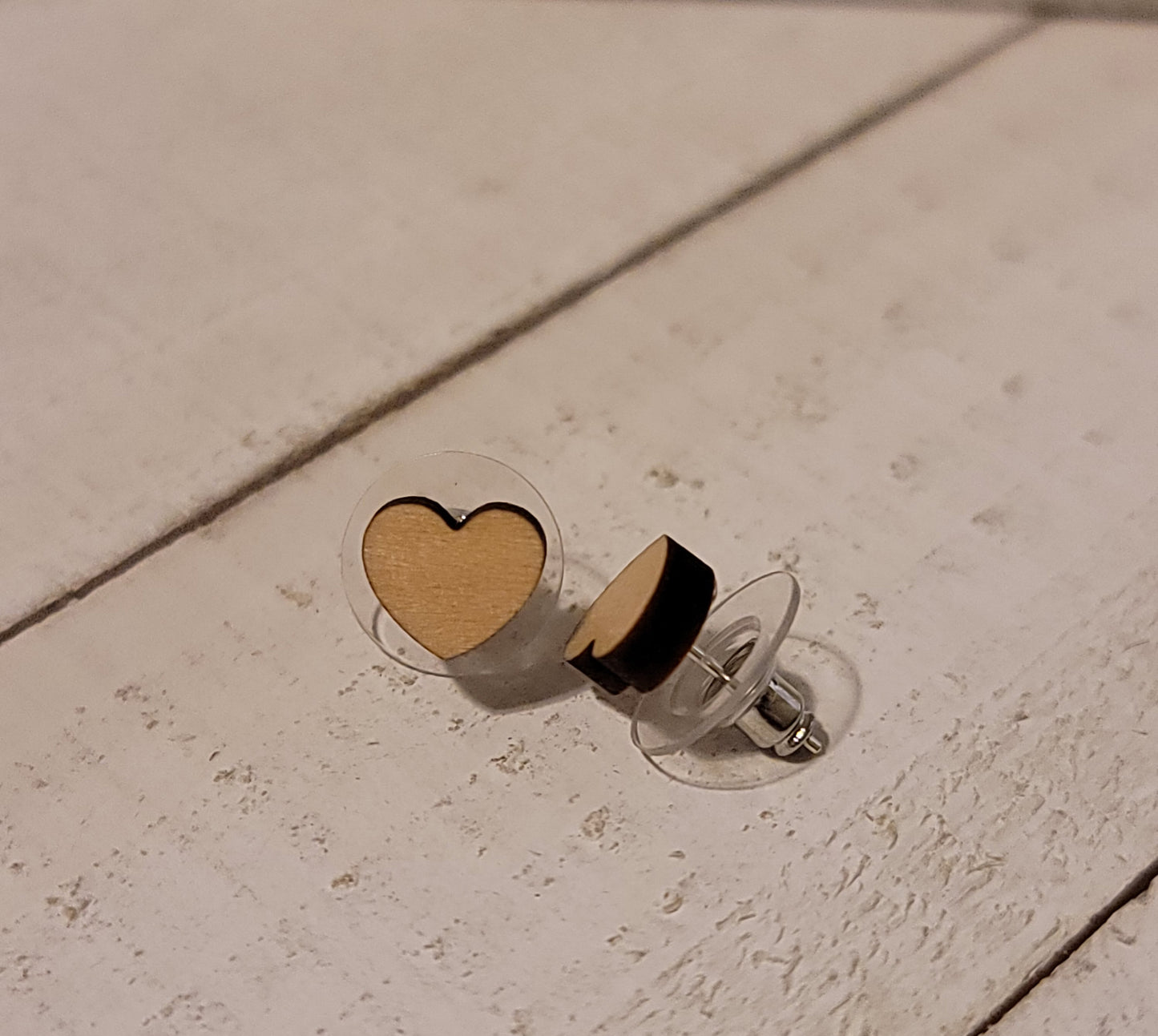 Mini Wood Heart Stud Earrings