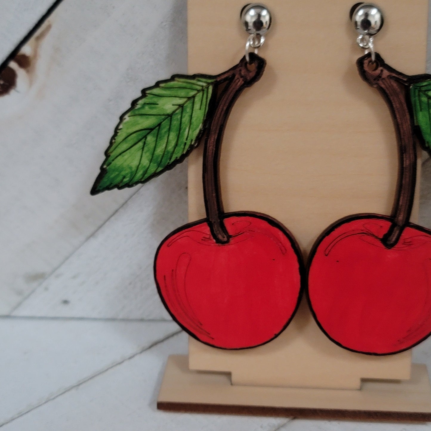 Large Red Cherry Earrings