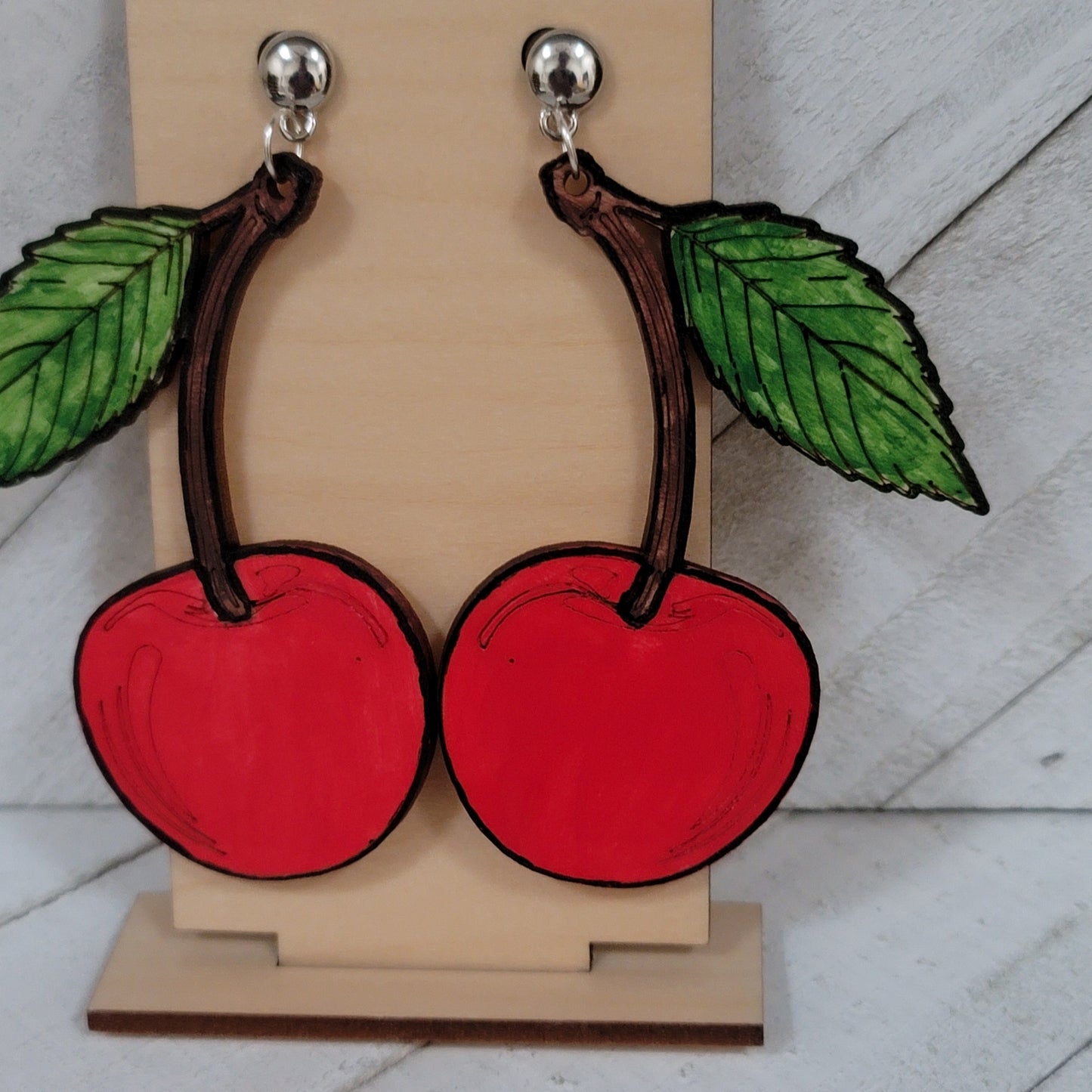 Large Red Cherry Earrings