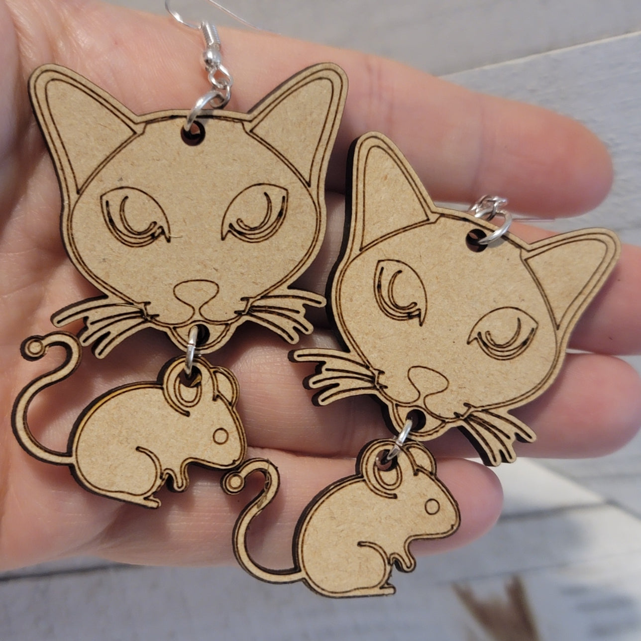 Handmade Cat and Mouse Earrings