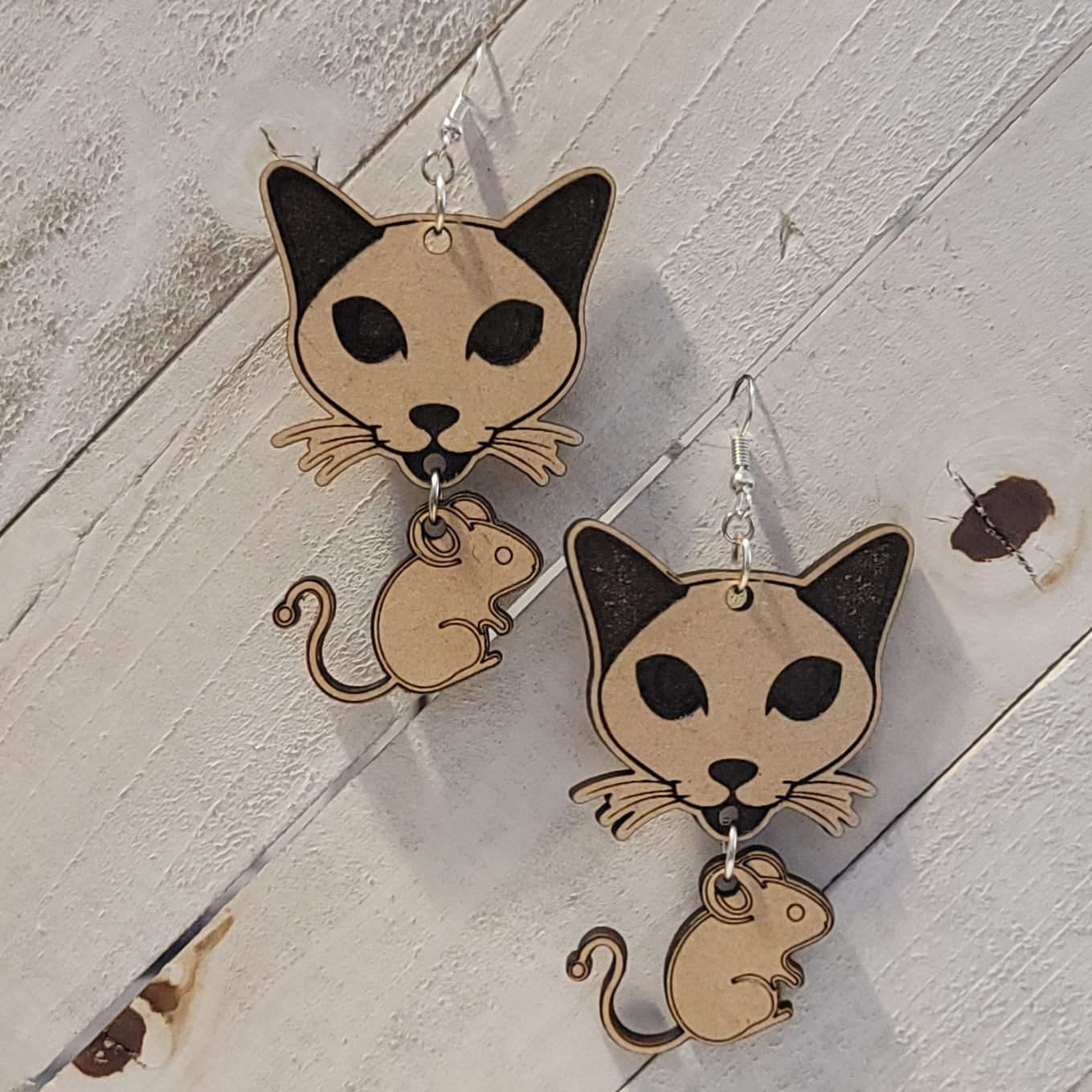 Handmade Cat and Mouse Earrings