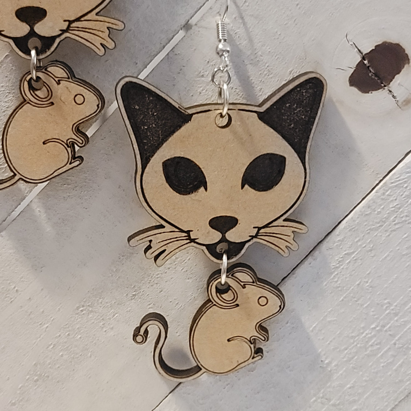 Handmade Cat and Mouse Earrings