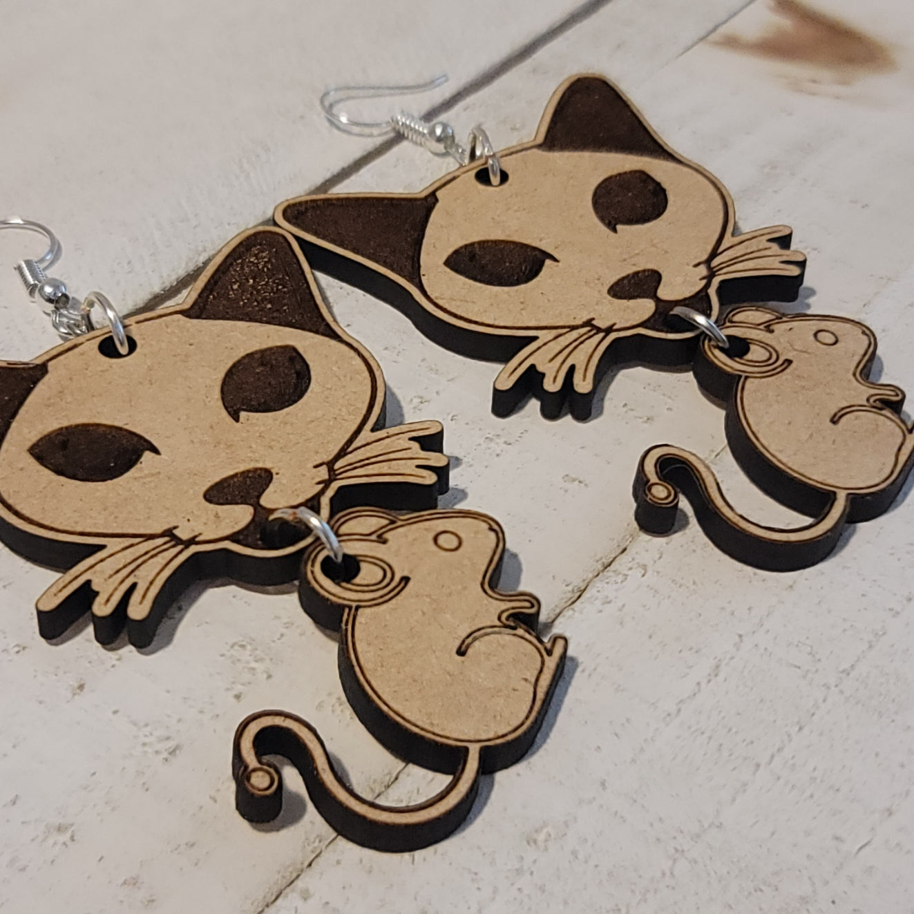 Handmade Cat and Mouse Earrings