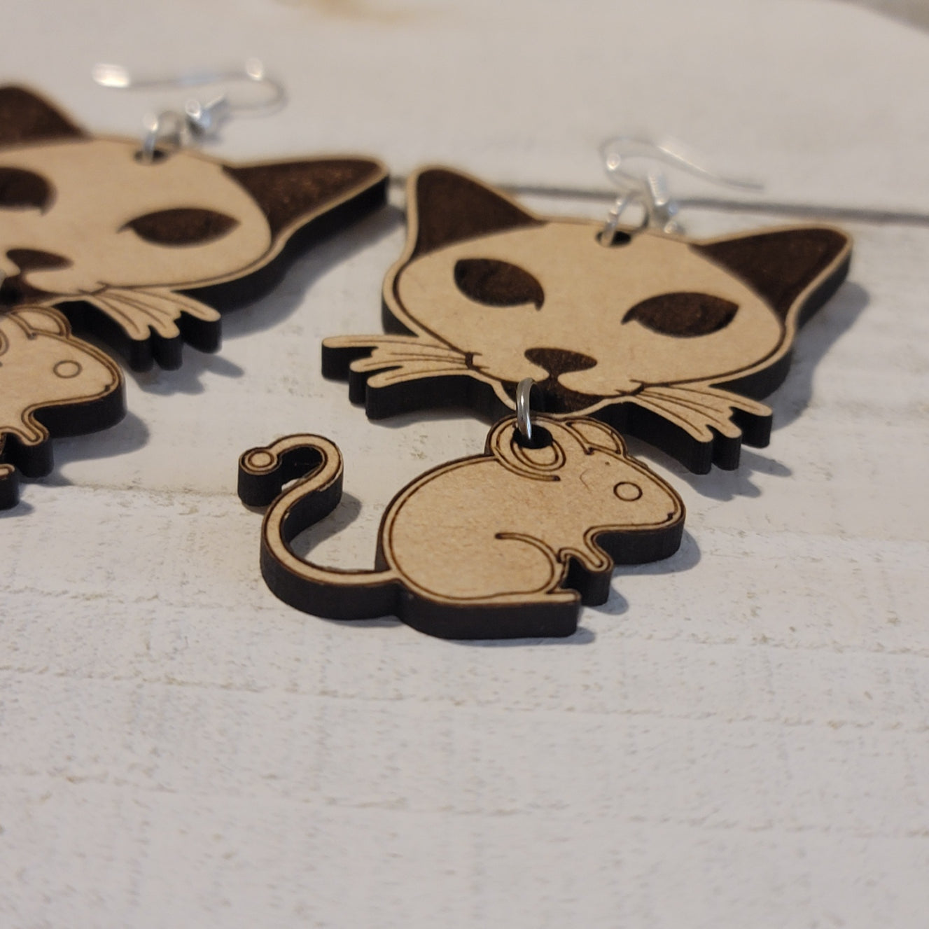 Handmade Cat and Mouse Earrings