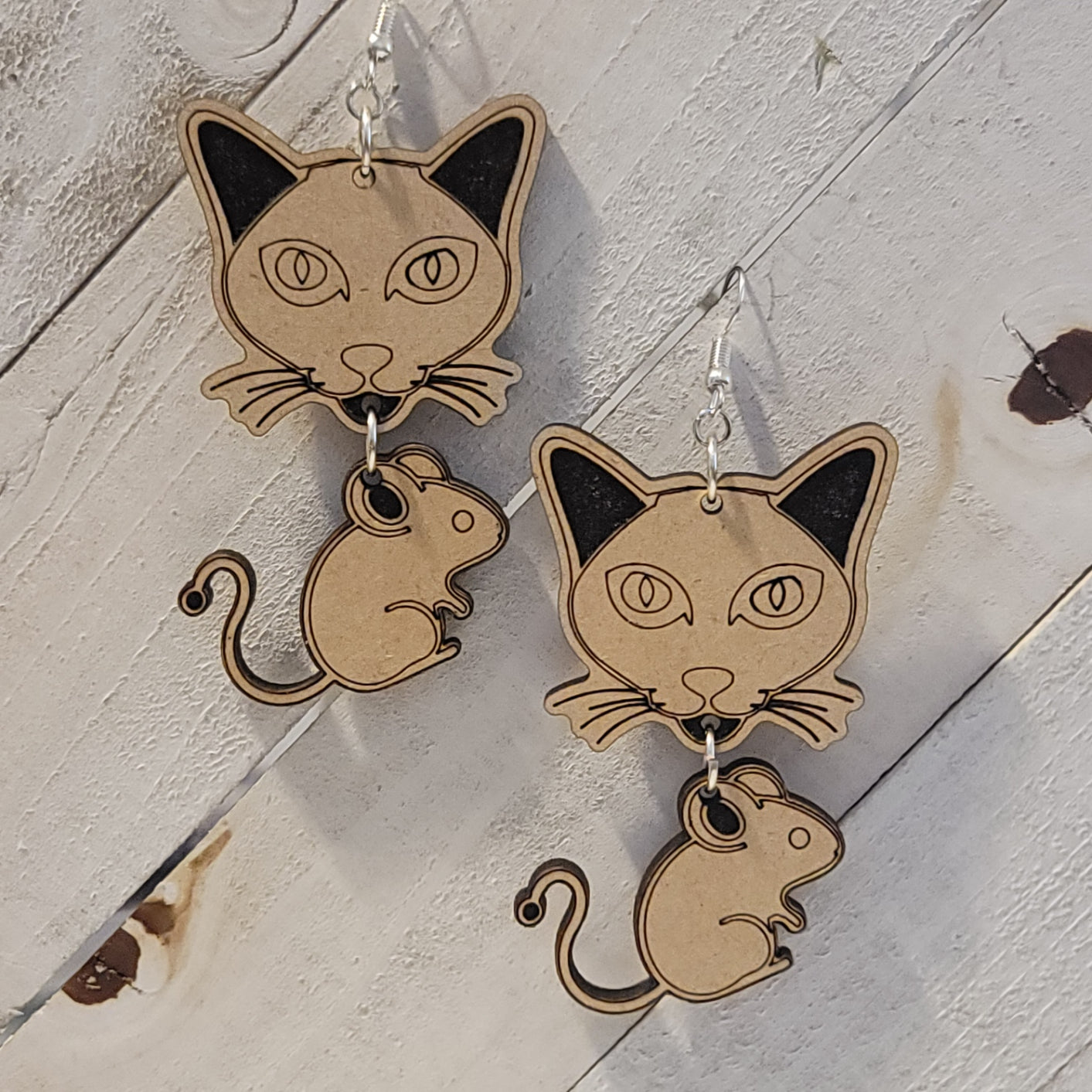 Handmade Cat and Mouse Earrings