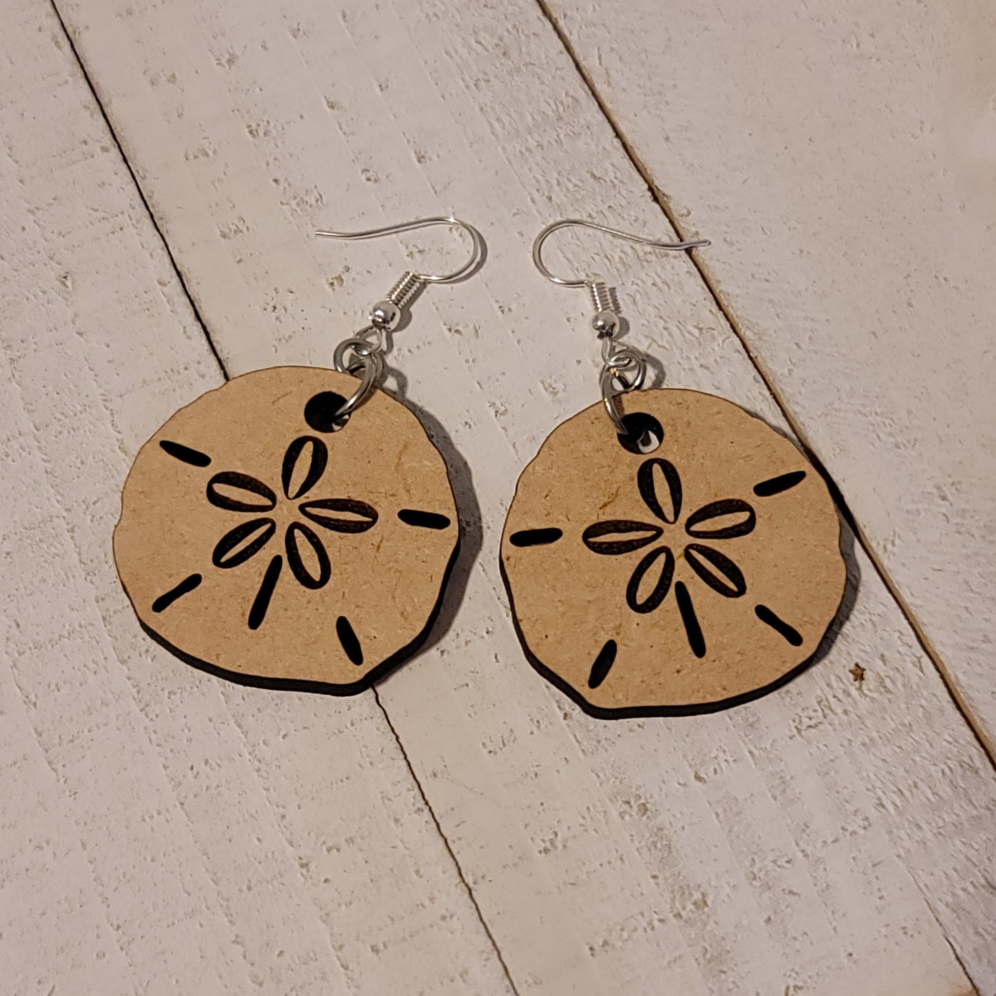 Handmade Laser Cut Sand Dollar Dangle Earrings