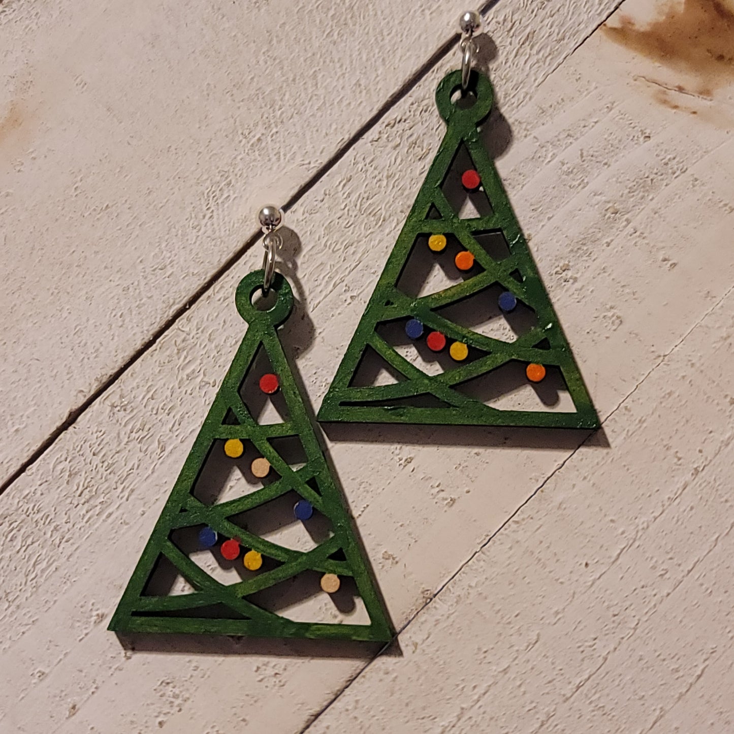 Hand Painted Triangle Christmas Tree Earrings