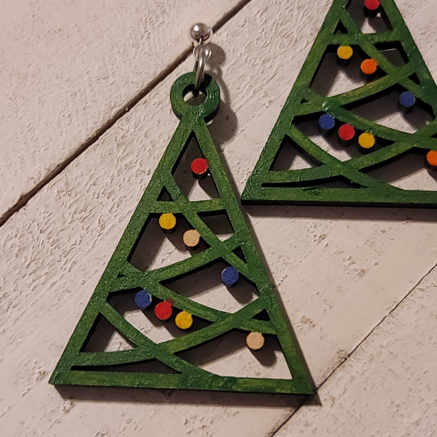 Hand Painted Triangle Christmas Tree Earrings