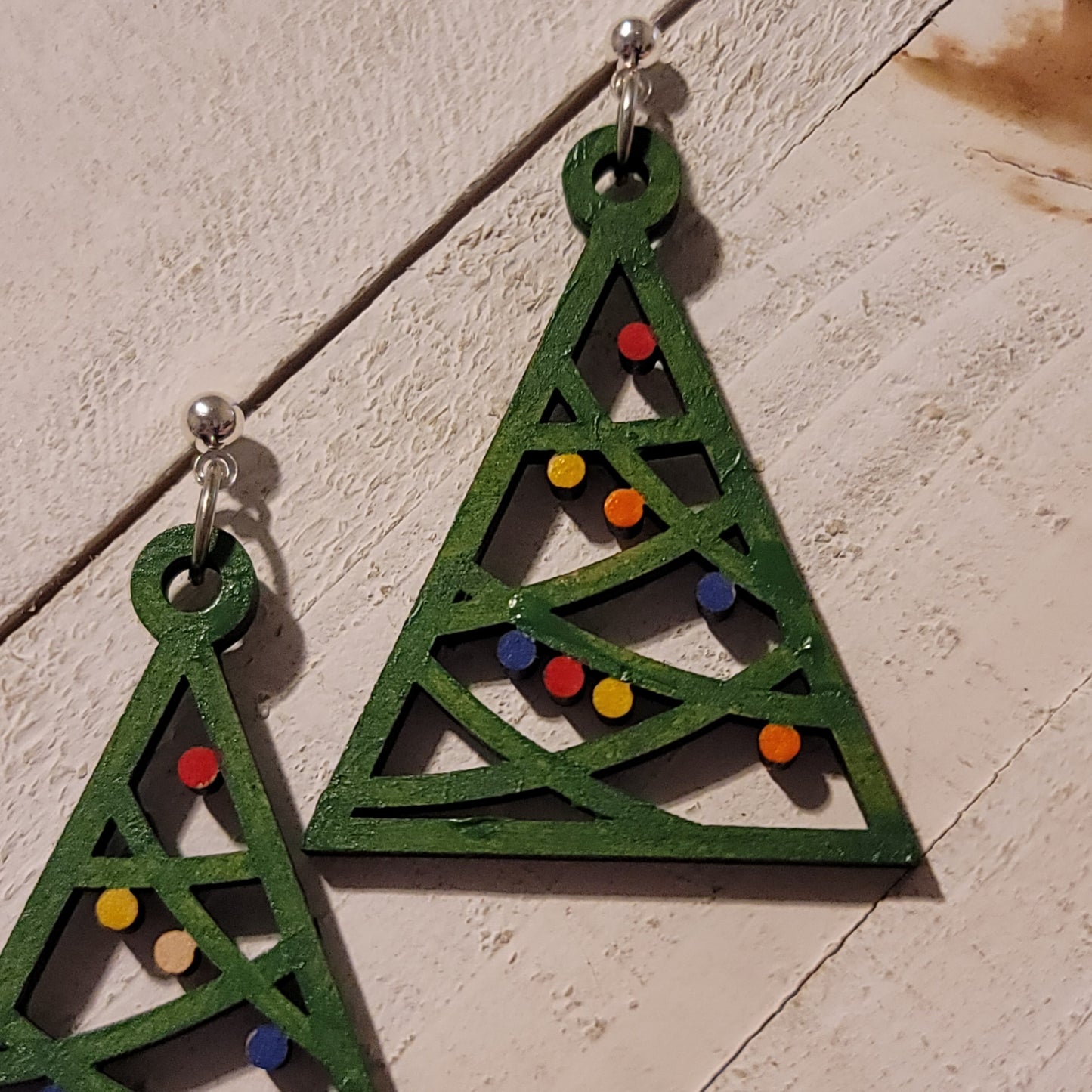 Hand Painted Triangle Christmas Tree Earrings