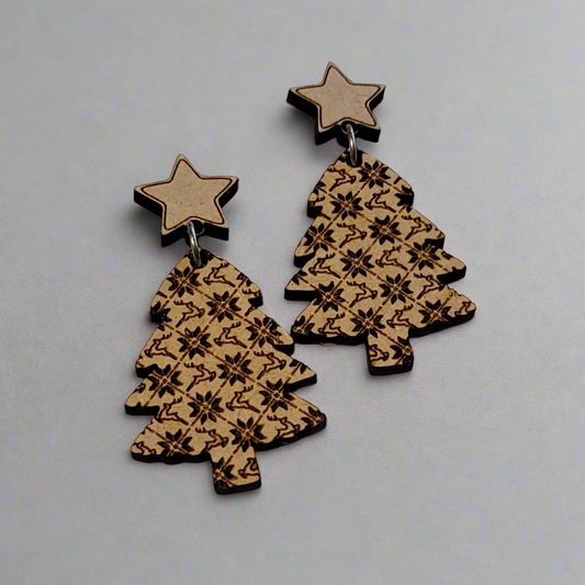 Handmade Christmas Tree Reindeer Pattern Dangle Earrings