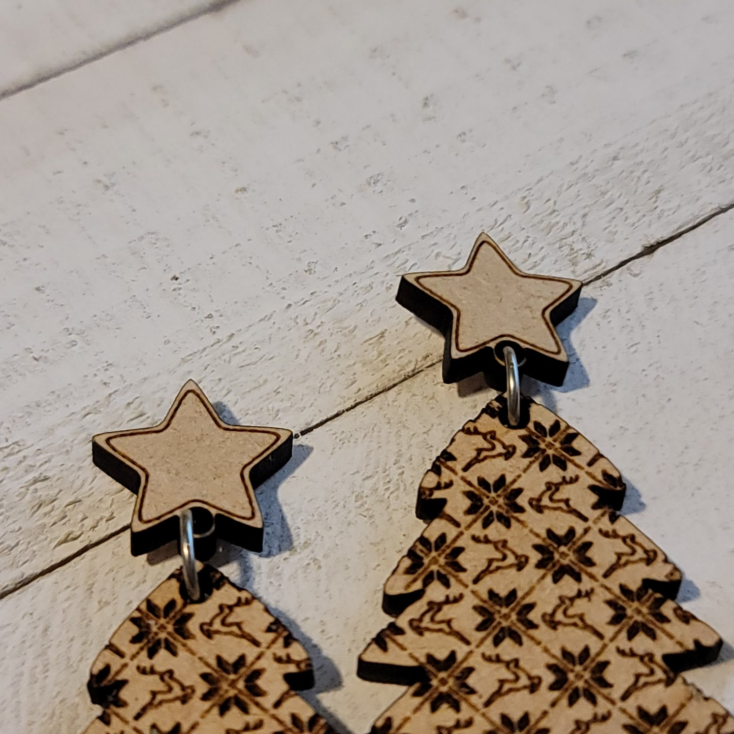 Handmade Christmas Tree Reindeer Pattern Dangle Earrings