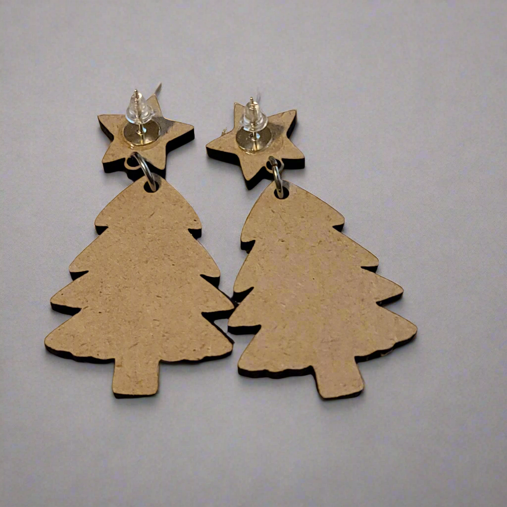 Handmade Christmas Tree Reindeer Pattern Dangle Earrings