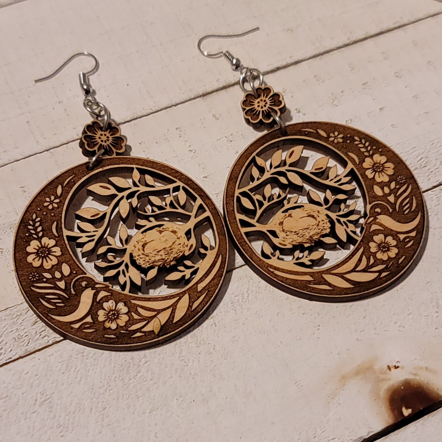 Handmade Nest Maple Wood Dangle Earrings