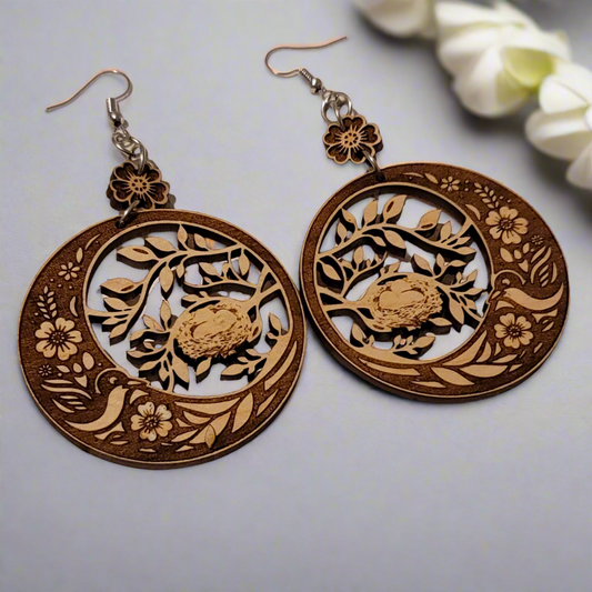 Handmade Nest Maple Wood Dangle Earrings