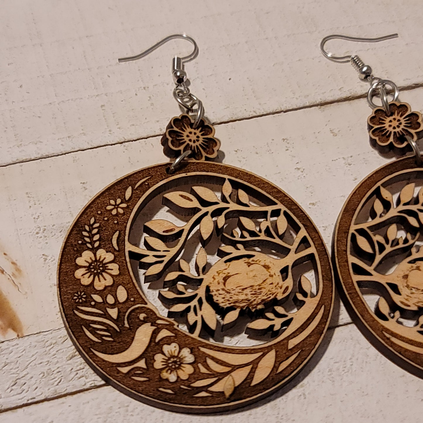 Handmade Nest Maple Wood Dangle Earrings