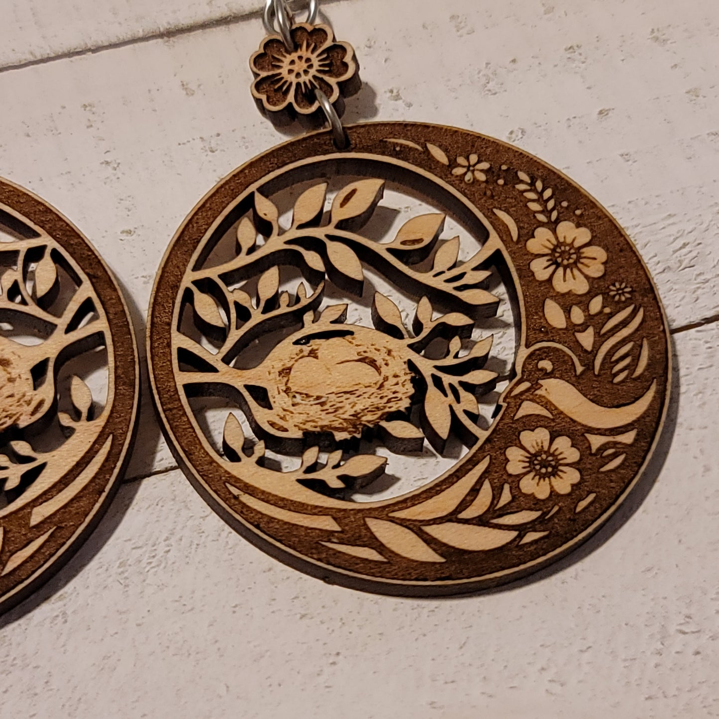 Handmade Nest Maple Wood Dangle Earrings