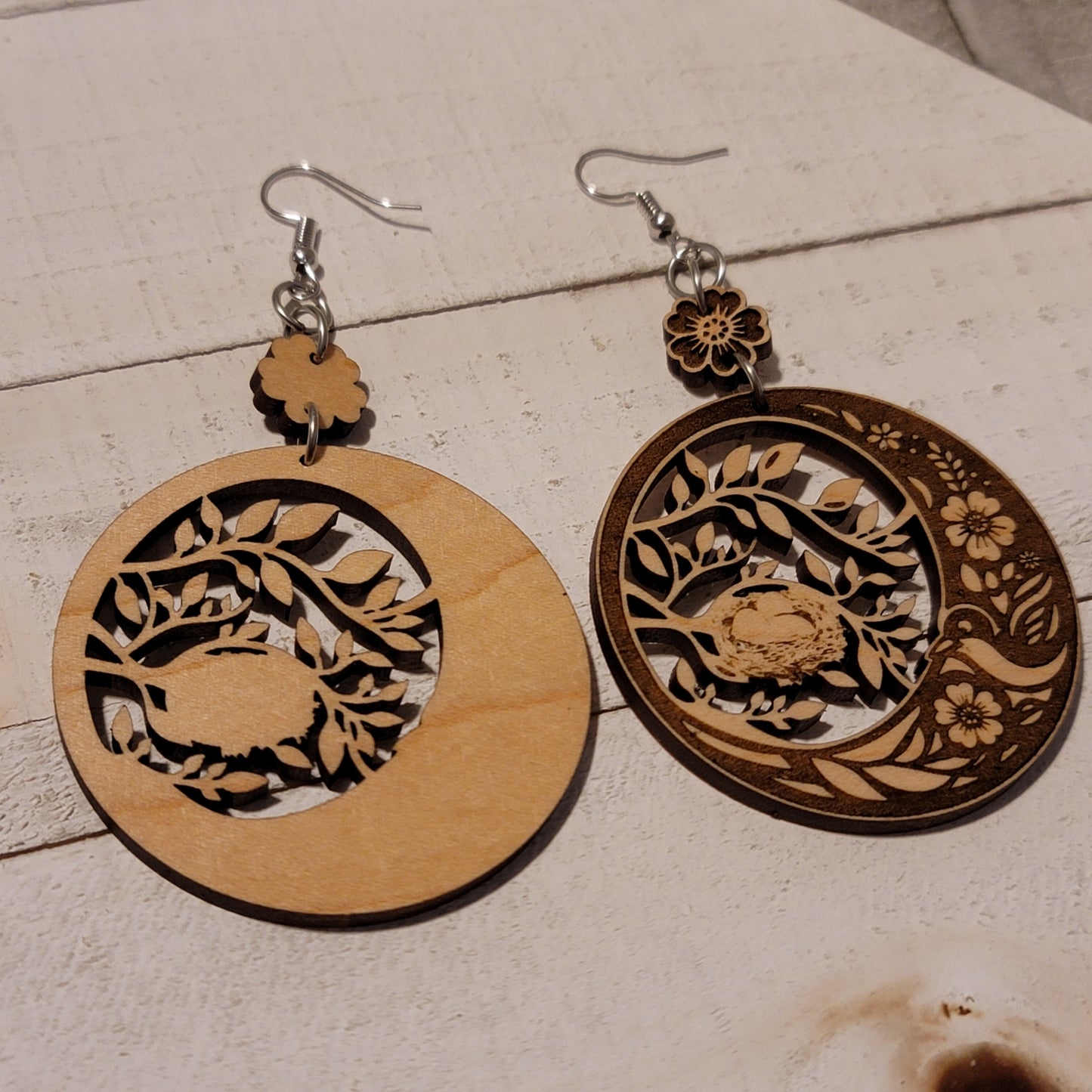 Handmade Nest Maple Wood Dangle Earrings