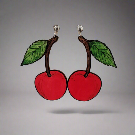 Large Red Cherry Earrings