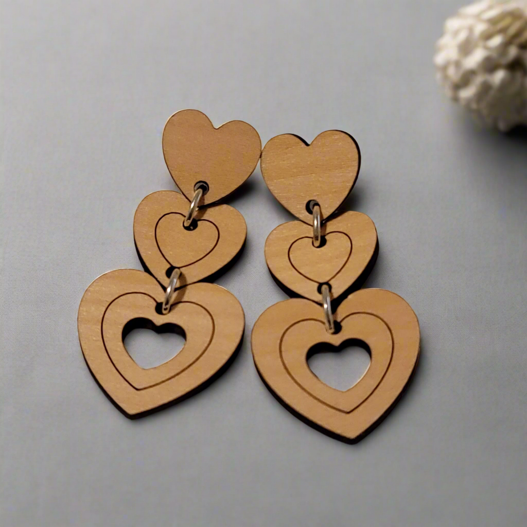 Wood Heart Earrings