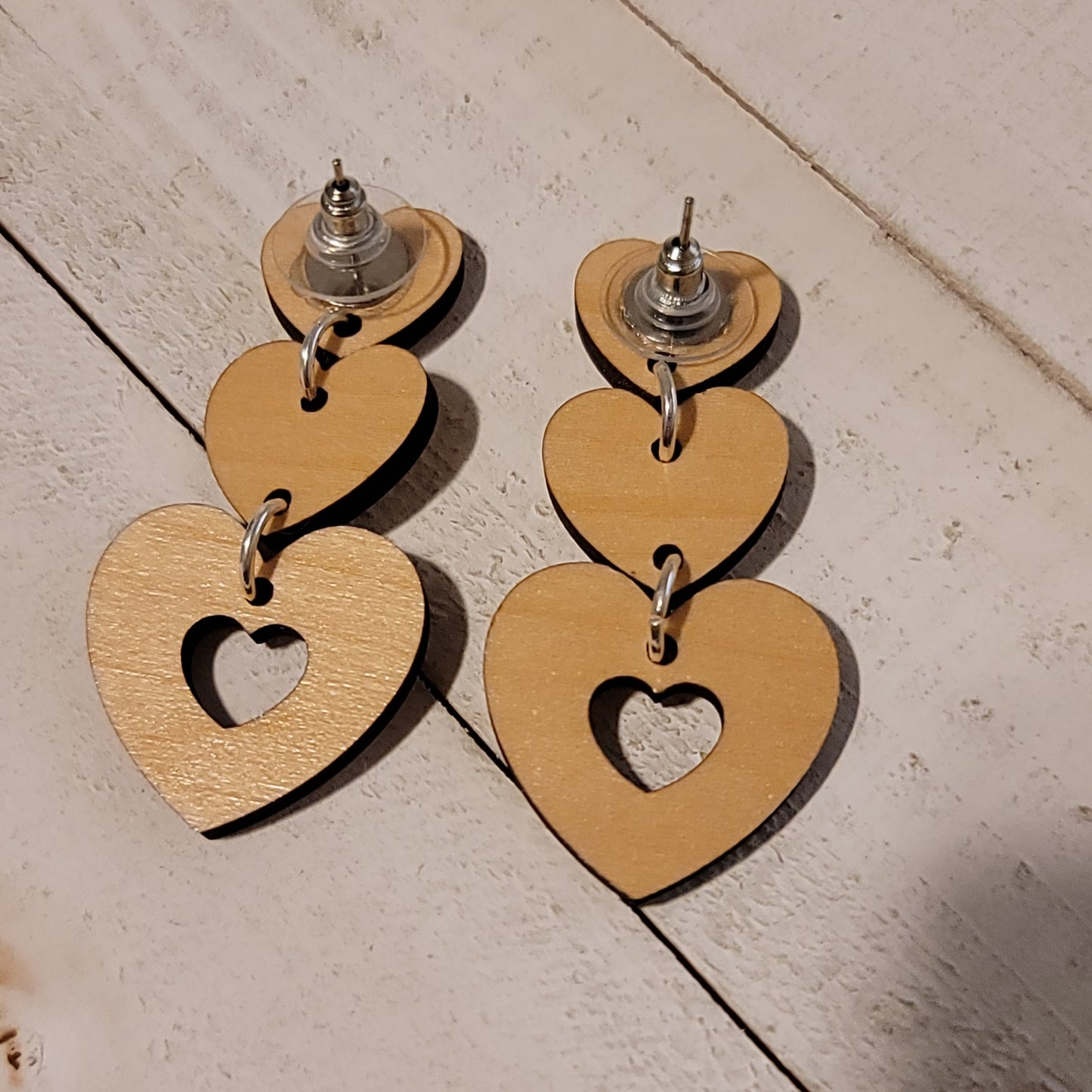 Wood Heart Earrings